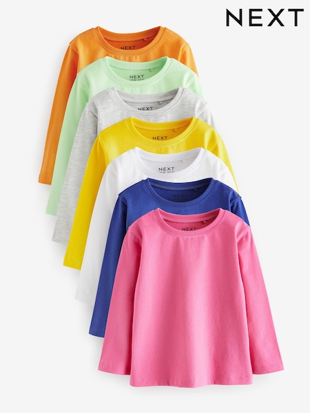Bright Multicolour 100% Cotton Long Sleeve T-Shirts 7 Pack (3mths-7yrs) (T57627) | AED20 - AED28
