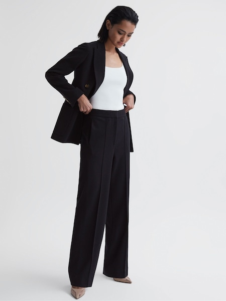 Reiss Navy Iria Wool Blend Wide Leg Suit Trousers (T57757) | €66