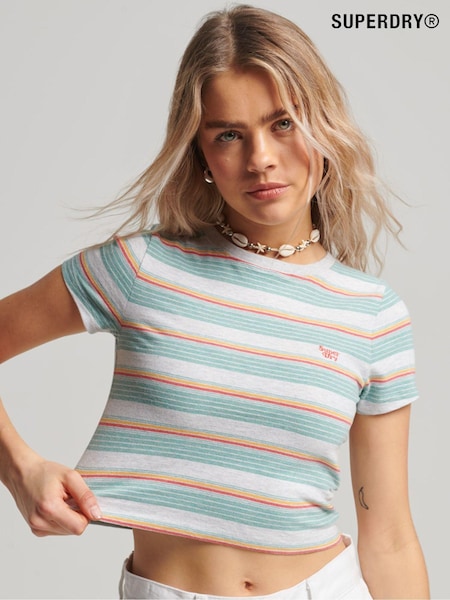 Superdry White/Green Vintage Stripe Crop T-Shirt (T57834) | 1,202 UAH