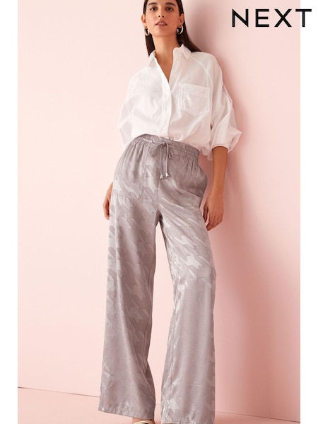 Lilac Purple Dogtooth Satin Jacquard Wide Leg Trousers (T58807) | €16
