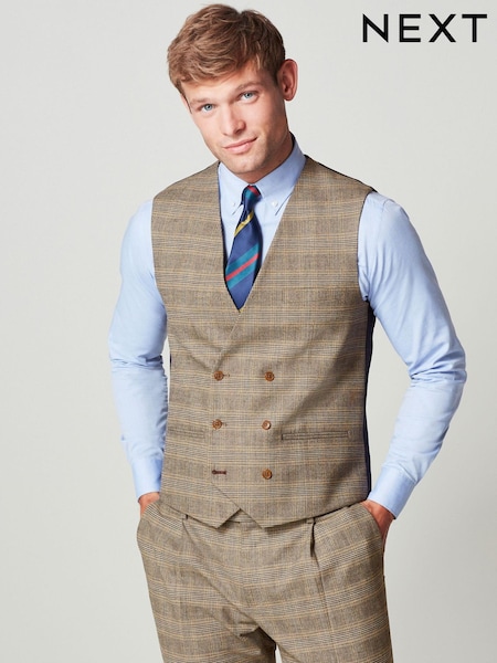 Taupe Brown Check Suit: Waistcoat (T59144) | €21