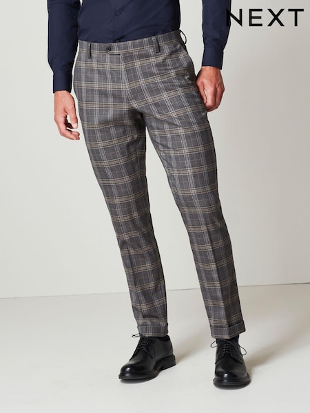 Brown Slim Fit Trimmed Check Suit: Trousers (T59155) | €26