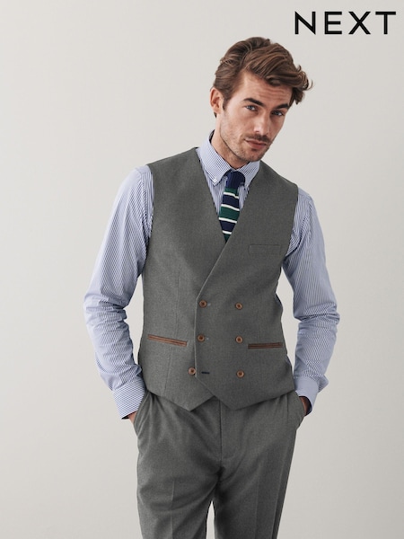 Grey Trimmed Donegal Fabric Regular Fit Suit Waistcoat (T59171) | €4