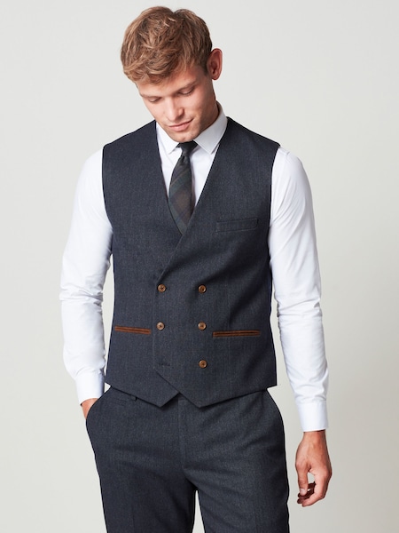 Navy Regular Fit Trimmed Donegal Fabric Suit Waistcoat (T59173) | €7