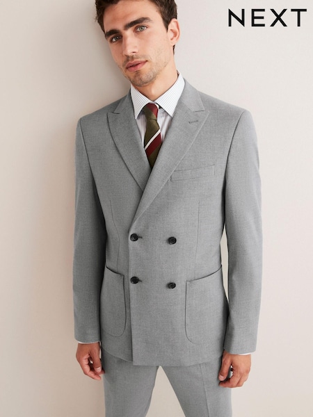 Light Grey Slim Fit Double Breasted Flannel Suit: Jacket (T59175) | € 47