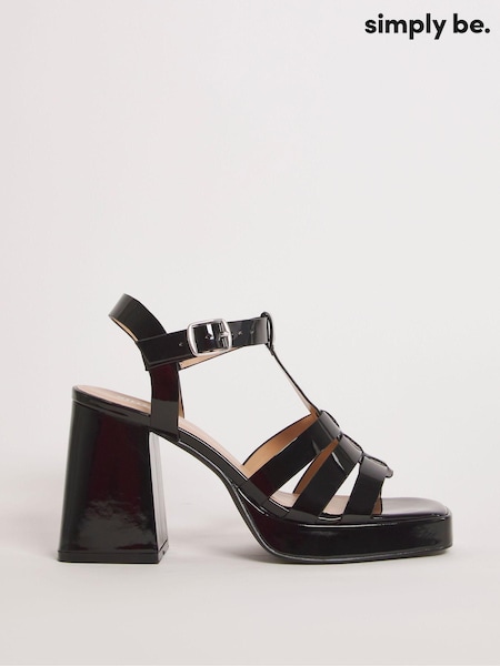Simply Be Fisherman On A Platform Block Heel Wide Fit Black Sandals (T59731) | €12
