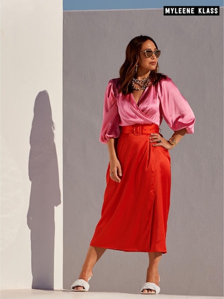 Myleene Klass Colourblock Satin Wrap Midi Dress (T59737) | €26