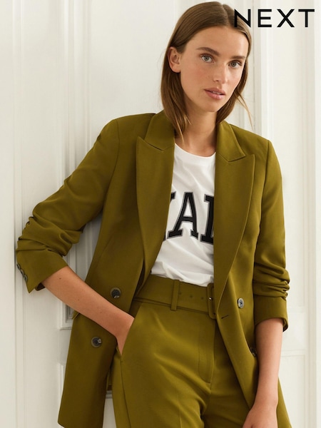 Olive Green Tailored Crepe Double Breasted Blazer (T59979) | €37