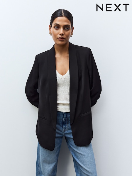 黑色 - Relaxed Ruched Sleeve Blazer (T60002) | HK$374