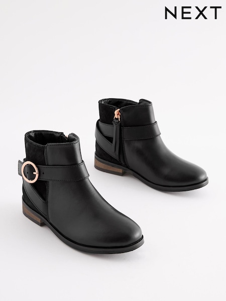 Black Wide Fit (G) Leather Ankle Boots (T60526) | €30 - €35
