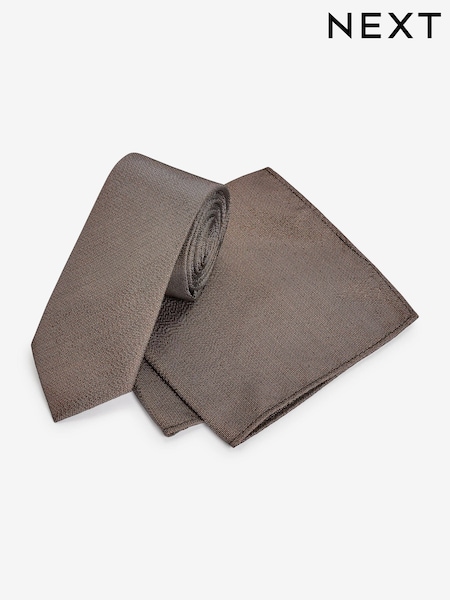 Bronze Brown Metallic Thread Slim Party Tie And Pocket Square Set (T60850) | €6