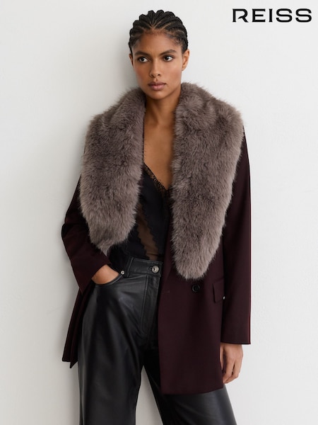 Серо-коричневый - Reiss Flora Faux-fur Collar