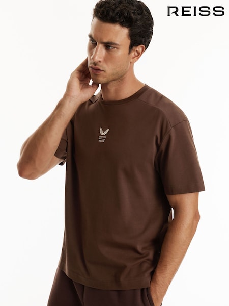Cocoa Bark/Stone Cas - Regular Reiss Reiss | Castore Cotton Relaxed Graphic T-shirt