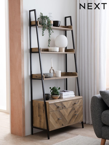 Dark Bronx Ladder Chevron Oak Effect Storage Shelf (T61423) | €490