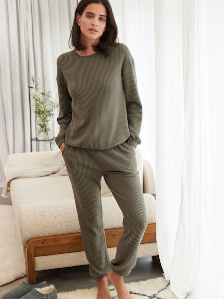 Sage Green Soft Waffle Long Sleeve Pyjamas (T61755) | €12