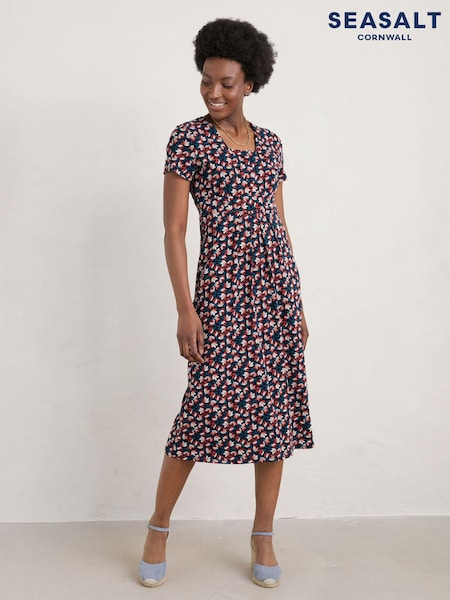 Seasalt Cornwall Blue Seed Packet Short Sleeve Midi Dress (T61844) | €41