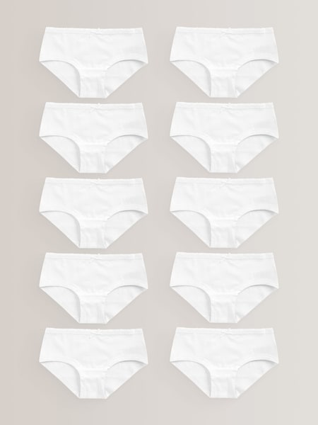White Lace Trim Hipster Briefs 10 Pack (2-16yrs) (T61887) | AED40 - AED64
