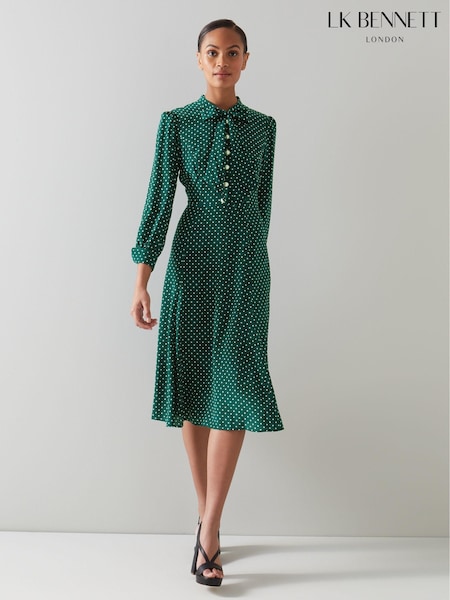 LK Bennett Green/Cream Mortimer Polka Dot Silk Dress (T62683) | €510