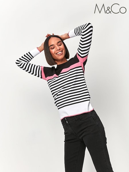 M&Co Black Block Stripe Crew Neck Jumper (T62863) | 11 €