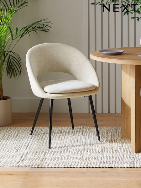 Set of 2 Tweedy Plain Natural Hewitt Upholstered Black Leg Dining Chairs (T62879) | €355