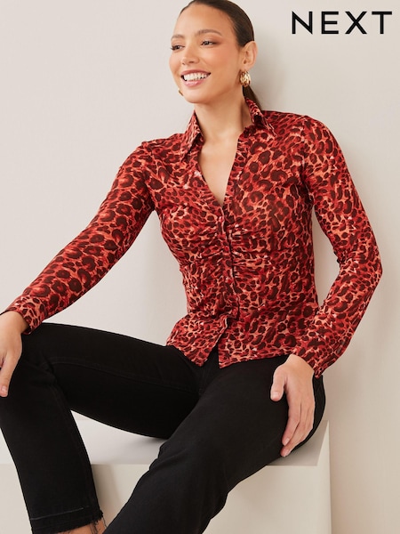 Red Animal Print Next Ruched Front Long Sleeve Shirt (T63249) | €14