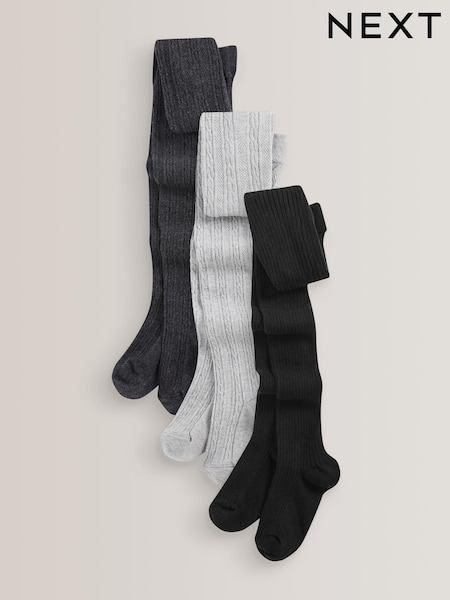 Negro/gris - 3 Pack Cotton Rich Cable Tights (T63596) | 21 € - 29 €