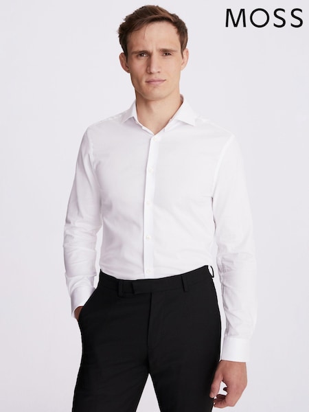 Weiß - Slim Fit - MOSS Stretch-Hemd aus Dobby-Gewebe (T64269) | 30 €