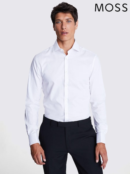 לבן מבריק - גזרה צרה - Moss Dobby Stretch Shirt (T64274) | ‏201‏₪