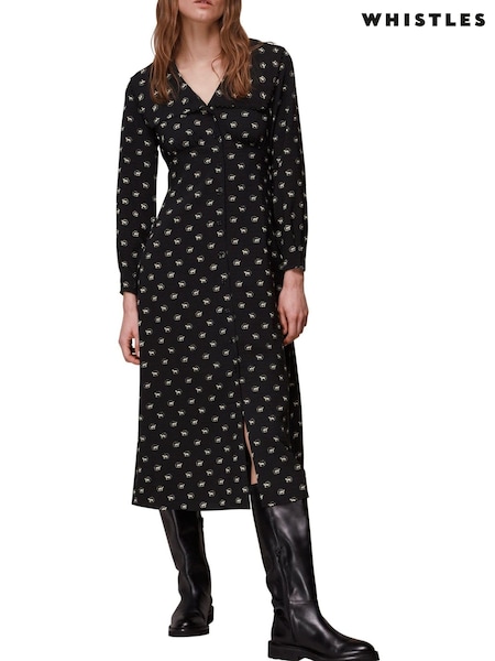 Whistles Izzy Black Horseshoe Collar Dress (T65166) | €60