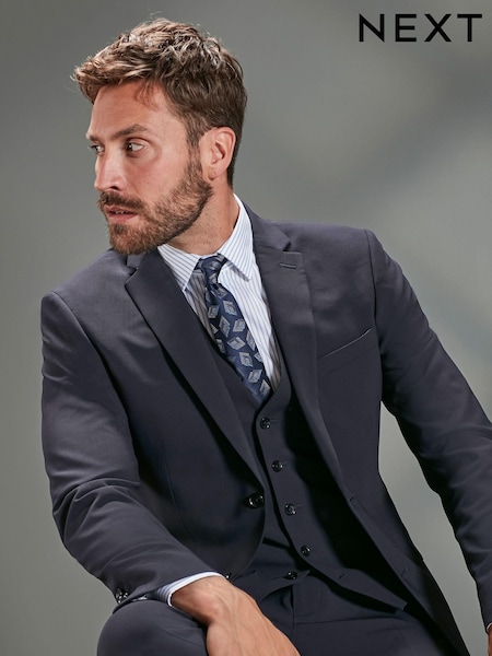 Navy Slim Fit Signature Tollegno Motionflex Stretch Wool Suit: Jacket (T65206) | €93