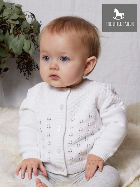 The Little Tailor Baby Pointelle 100% Cotton White Cardigan (T65276) | €34