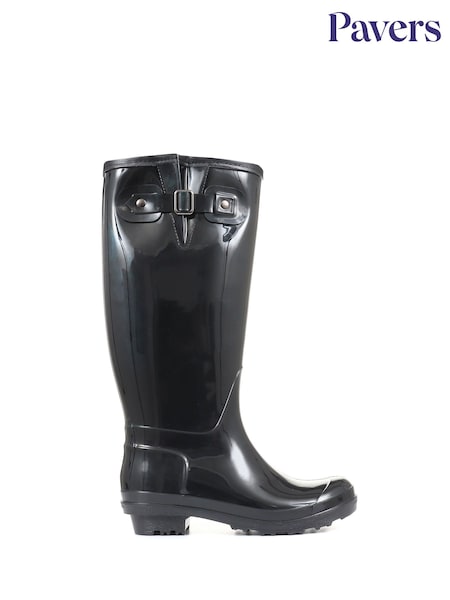 Черный - Pavers Ladies Patent Fleece Lined Wellies (T65321) | €40