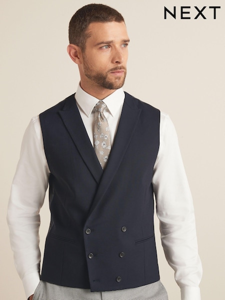Navy Blue Double Breasted Wool Blend Morning Suit Waistcoat (T65330) | €18