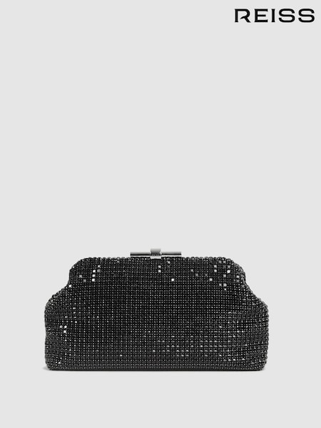 Reiss Black Adaline Embellished Clutch Bag (T66076) | €180