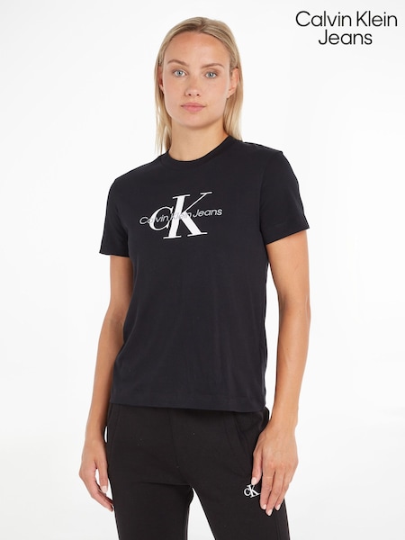 Negru - Calvin Klein Jeans 100% Cotton Core Monogram Regular Negru Tricou (T66290) | 182 LEI