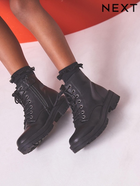 Black Standard Fit (F) Warm Lined Lace-Up Boots (T66443) | €17.50 - €21.50