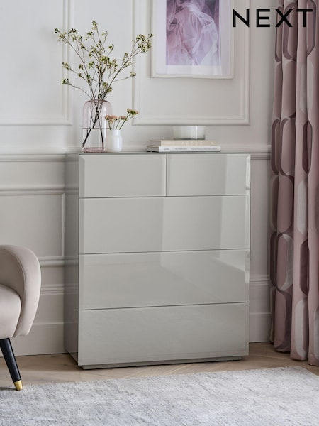 Dark Natural Sloane Glass 5 Drawer Collection Luxe Chest of Drawers (T66545) | €875