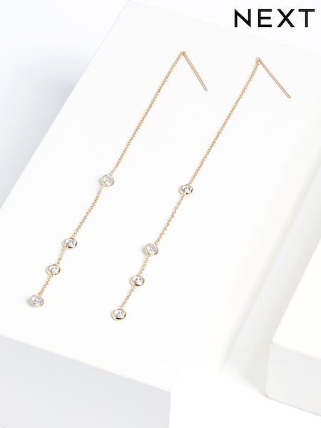 Gold Plated Sparkle Long Drop Earrings (T66557) | €10