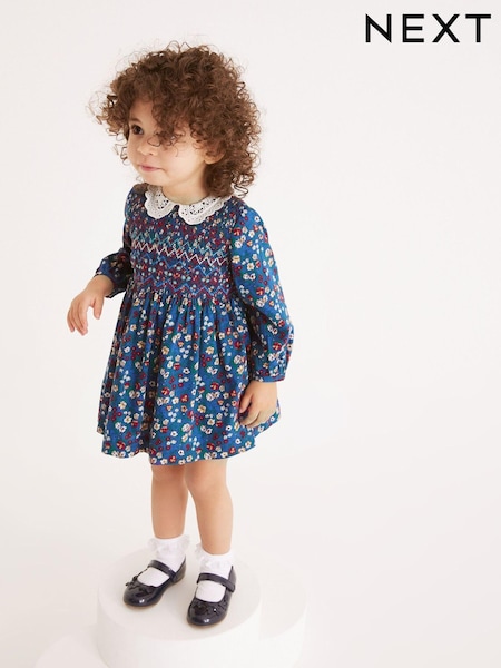 Blumenmuster, Marineblau - Printed Shirred Collar Dress (3mths-8yrs) (T66662) | 16 € - 20 €