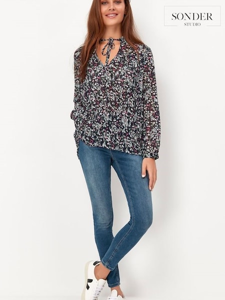 Sonder Studio Blue Floral Pleated Shirt (T67390) | €17
