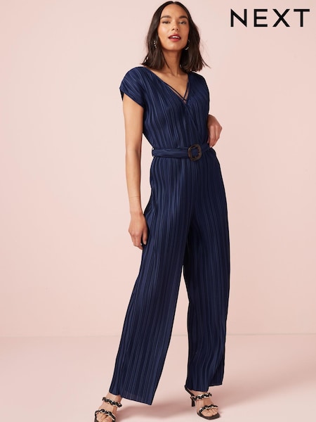 Темно-синий - Plissé Belted Jumpsuit (T67612) | €23