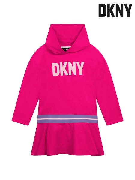 DKNY Pink Hooded Logo Frill Dress (T67804) | €44 - €53