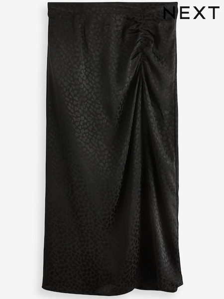 Черный - Satin Jacquard Ruched Midi Skirt (T68099) | €12