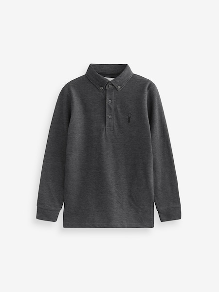 Anthrazitgrau - Long Sleeve Pique Polo Shirt (3-16yrs) (T68327) | 5 € - 8 €