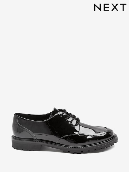 Black Patent Forever Comfort Cleated Chunky Lace Up Shoes (T68504) | €5
