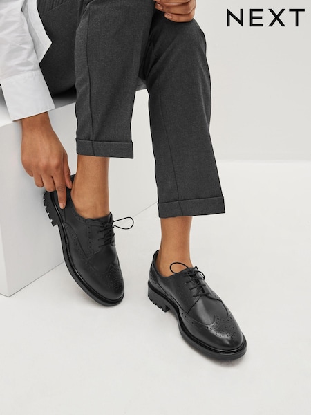 Black Forever Comfort® Leather Brogue Chunky Lace Up Shoes (T68505) | LEI 294