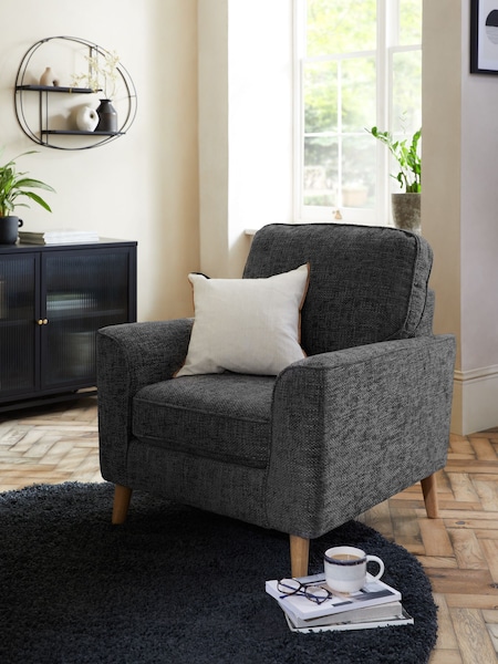 Chunky Chenille Dark Grey, Oak Effect Leg Stamford Armchair (T68653) | €490