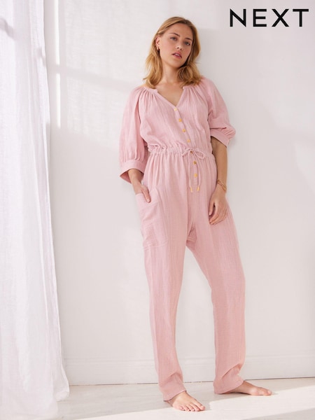 Pink - Cotton Crinkle Jumpsuit (T68656) | 13 €