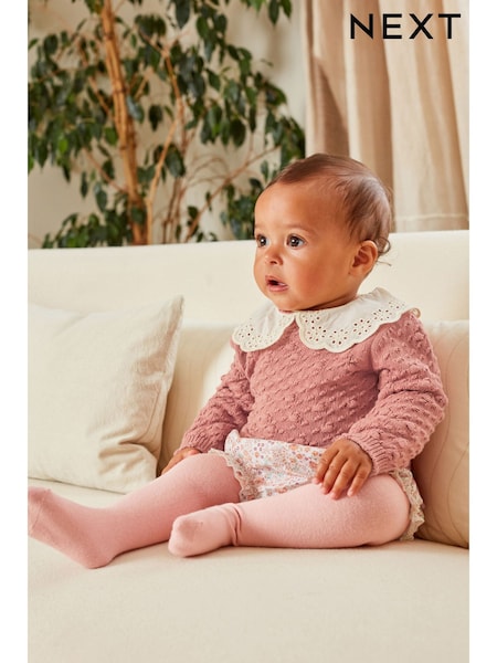 Pink Floral Baby Jumper, Knicker & Tights 3 Piece Set (0mths-2yrs) (T68869) | €13 - €14