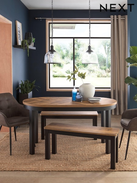 Dark Bronx Oak Effect 6 Seater Dining Table and Bench Set (T69032) | €800